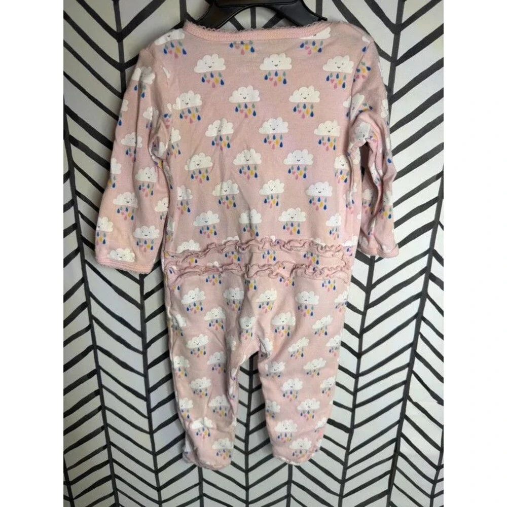 Carter’s Pink Rain Cloud Ruffle Butt Footie Sleeper Baby Girls 9M 7105